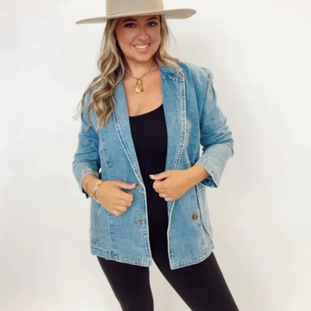 Miou Muse Denim Blazer, L ,NWT